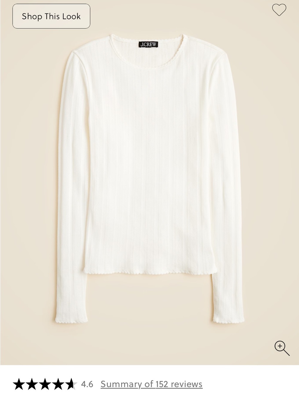 J. Crew Pointelle Ribbed Long Sleeve Crewneck Top - Ivory - Picture 2 of 10